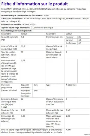 Sèche-linge pompe à chaleur Haier HD90-C367GU1-FR