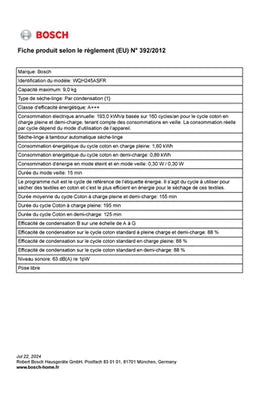 Sèche-linge pompe à chaleur Bosch WQH245ASFR
