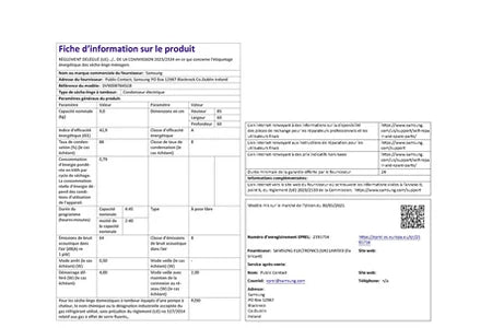 Sèche-linge pompe à chaleur Samsung DV90DB7845GB Noir