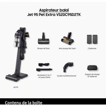 Aspirateur balai SAMSUNG Jet 95 Pet 2 Batteries VS20C95D2TK